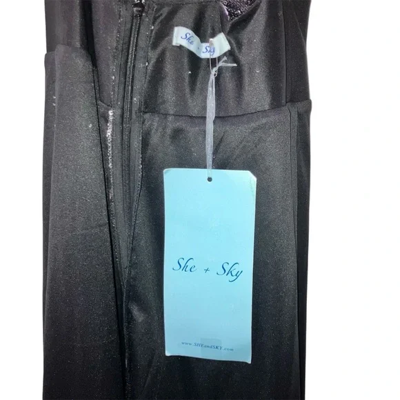 She + Sky Night Silver Sequin Low Cut V-neck Maxi Dress  Homecoming NYE Cruise S - Picture 10 of 13